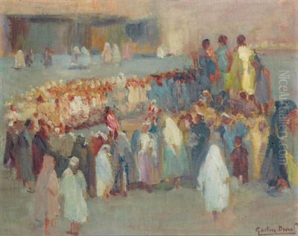 Foule Sur Une Place Au Maroc Oil Painting by Gaston Jules Louis Durel