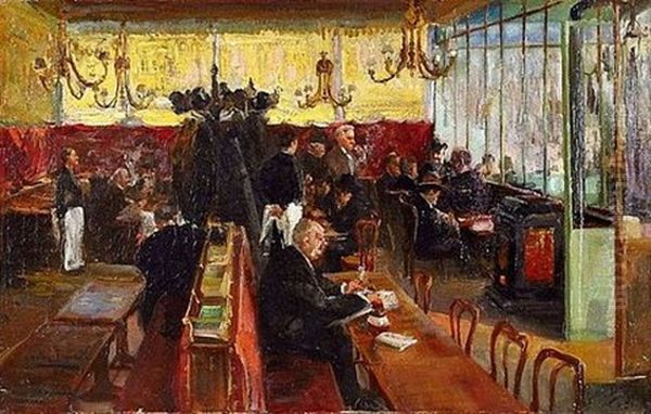 Au Cafe Oil Painting by Gaston Jules Louis Durel