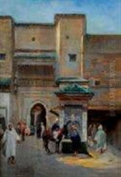 La Fontaine De Nezzarine A Fez Oil Painting by Gaston Jules Louis Durel