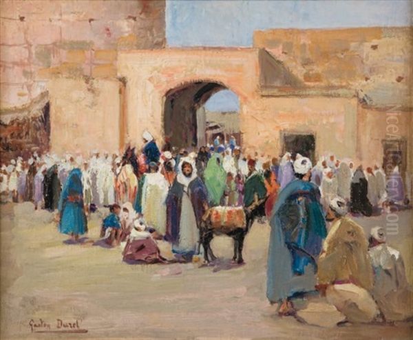 Marche Aux Grains A Marrakech Oil Painting by Gaston Jules Louis Durel