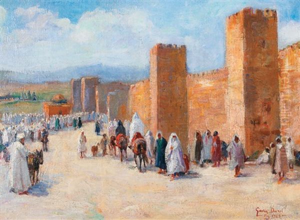 Devant Les Remparts De Fez Oil Painting by Gaston Jules Louis Durel