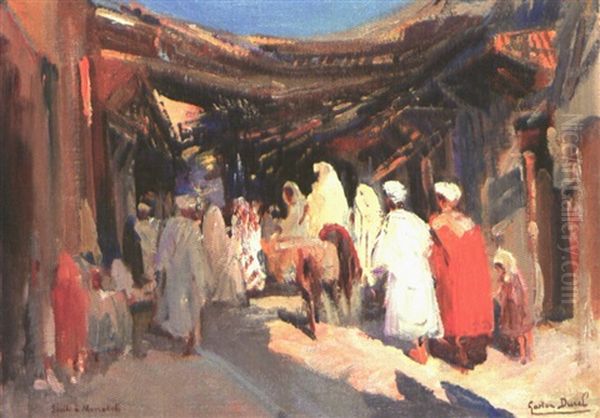 Souk A Marrakech Oil Painting by Gaston Jules Louis Durel