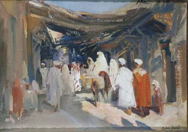 Souk A Marrakech Oil Painting by Gaston Jules Louis Durel