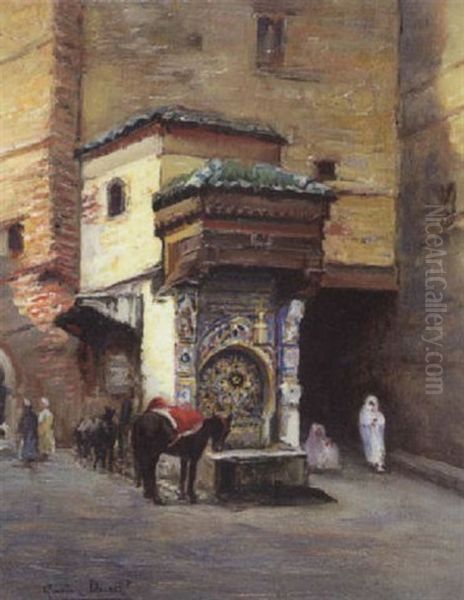 La Fontaine Nejjarine A Fez Oil Painting by Gaston Jules Louis Durel