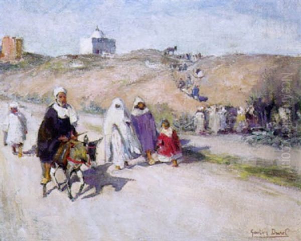 Foule Animee Descendant La Colline Oil Painting by Gaston Jules Louis Durel