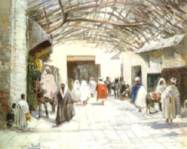 Souk A Marrakech Oil Painting by Gaston Jules Louis Durel