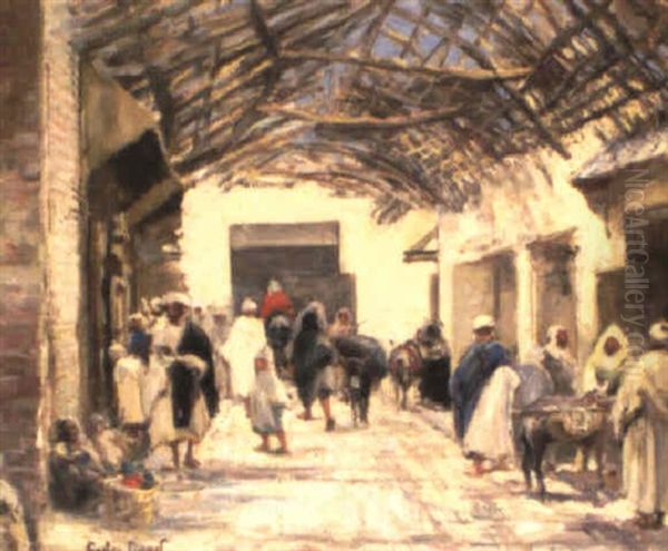 Souk A Marrakech Oil Painting by Gaston Jules Louis Durel