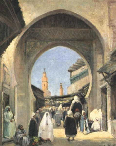 L'entree D'un Souk, Maroc Oil Painting by Gaston Jules Louis Durel