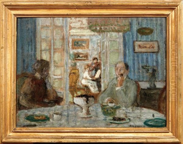 L'heure Du Cafe,  La Lecon De Musique Oil Painting by Eugene Antoine Durenne