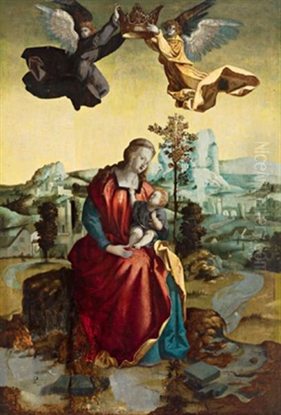 Maria Mit Dem Kind In Einer Landschaft Oil Painting by Albrecht Duerer