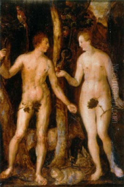 Adam And Eve Oil Painting by Albrecht Duerer