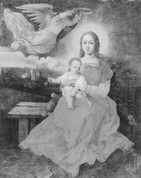 The Madonna Crowned By An Angel Oil Painting by Albrecht Duerer