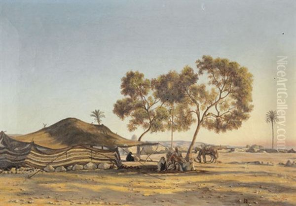 Nomaden In Agyptischer Wuste Bei Untergehender Sonne Oil Painting by Johann-Ludwig Rudolf Durheim