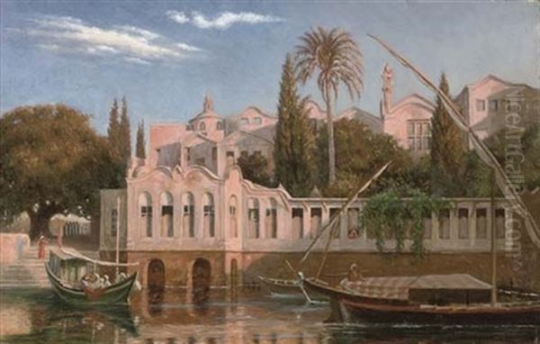 A Palace On The Nile At Cairo Oil Painting by Johann-Ludwig Rudolf Durheim