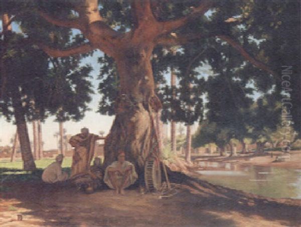 Arabs Resting Beneath A Tree Oil Painting by Johann-Ludwig Rudolf Durheim