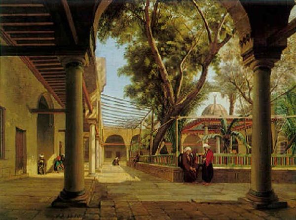 The Interior Courtyard Of A Mosque, Istanbul Oil Painting by Johann-Ludwig Rudolf Durheim