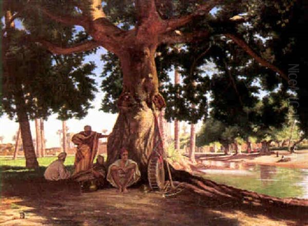 Egyptiens Sous Un Arbre Oil Painting by Johann-Ludwig Rudolf Durheim