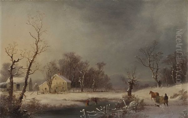 Rural Winter Scene Oil Painting by George Henry Durrie