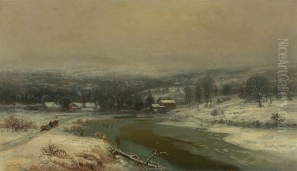 Winter Landscape With River Oil Painting by George Henry Durrie