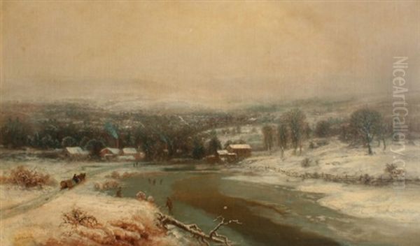 Panoramic Winter Vista Outside A Nothern Town Oil Painting by George Henry Durrie