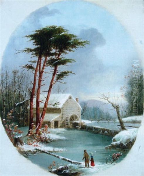 Grist Mill, Winter Oil Painting by George Henry Durrie