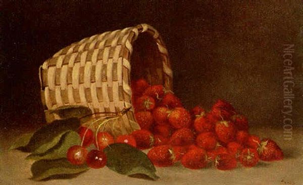 Basket With Strawberries And Cherries Oil Painting by George Henry Durrie