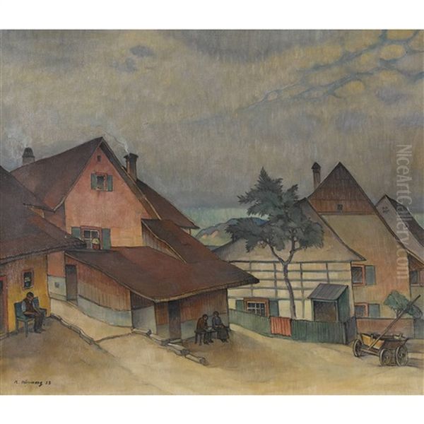 Sommerliche Bauernhofszene Oil Painting by Rudolf Duerrwang