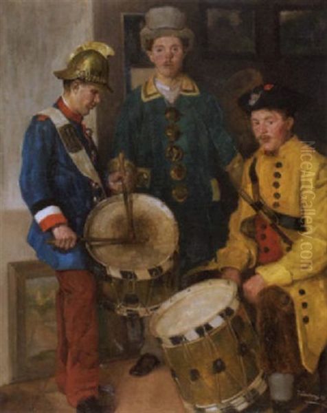 Trommler In Historischen Kostumen Oil Painting by Rudolf Duerrwang