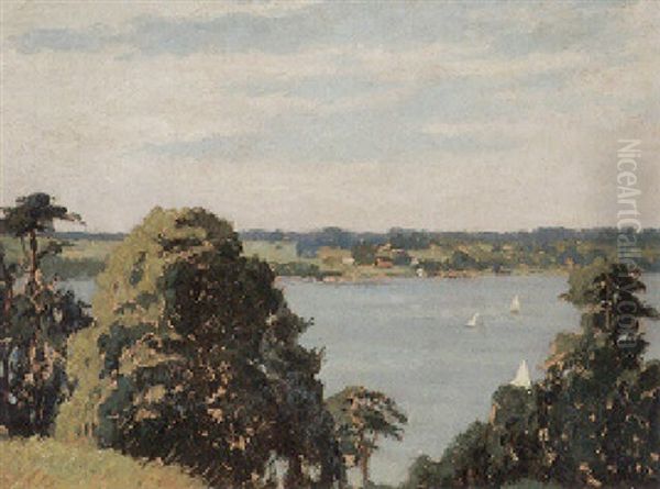 Sommerliche Seelandschaft Um Berlin (?) Mit Segelbooten Oil Painting by Max Durschke