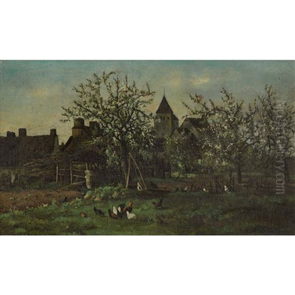 Landliche Gartenpartie Mit Huhnern Oil Painting by Auguste Durst