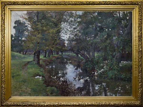 Forest Scene With River Oil Painting by Auguste Durst