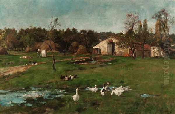 Einsames Gehoft Mit Enten Und Huhnern Oil Painting by Auguste Durst