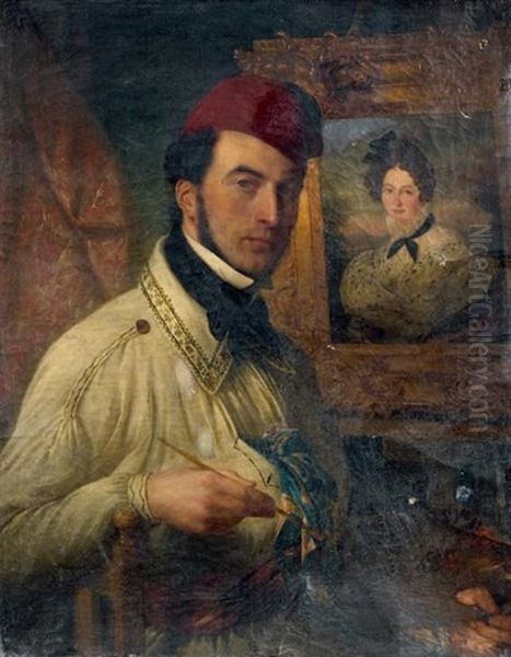 Portrait De Peintre Oil Painting by Charles Barthelemy Jean Durupt