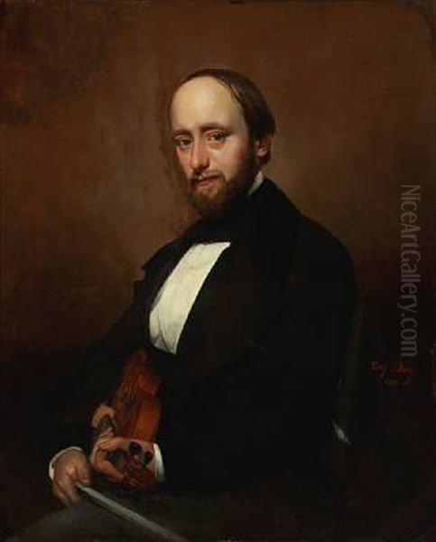 Portrait Of A Musician With A Violin Oil Painting by Antoine (Tony) Dury