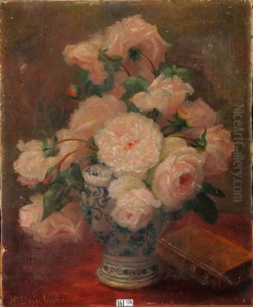 Vase De Roses Oil Painting by Hortense M.G. Dury-Vasselon