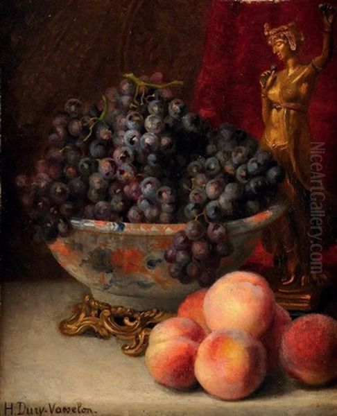 Nature Morte Aux Peches Et Aux Raisins Oil Painting by Hortense M.G. Dury-Vasselon