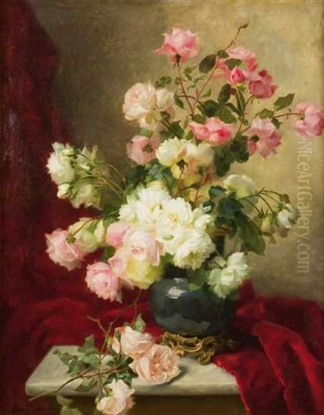 Bouquet De Roses Oil Painting by Hortense M.G. Dury-Vasselon