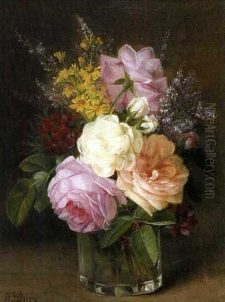 Vase De Roses Oil Painting by Hortense M.G. Dury-Vasselon