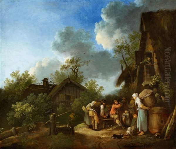 By The Tavern Oil Painting by Cornelis Dusart