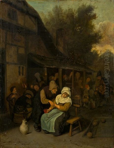 Old Man In Love Oil Painting by Cornelis Dusart