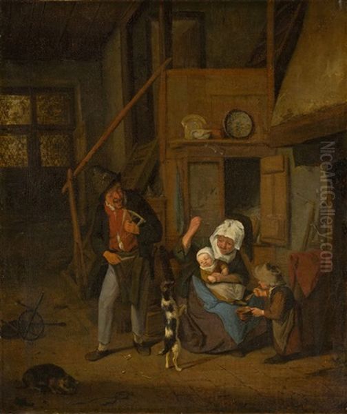 Peasant Family, With A Dancing Dog Oil Painting by Cornelis Dusart