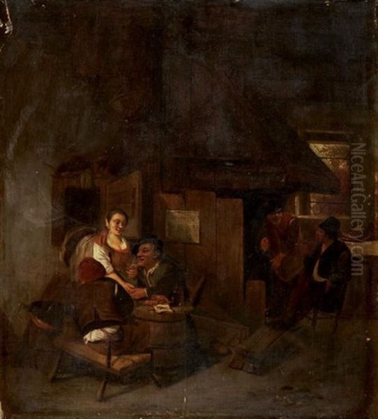 Scene De Taverne Ou La Servante Courtisee Oil Painting by Cornelis Dusart