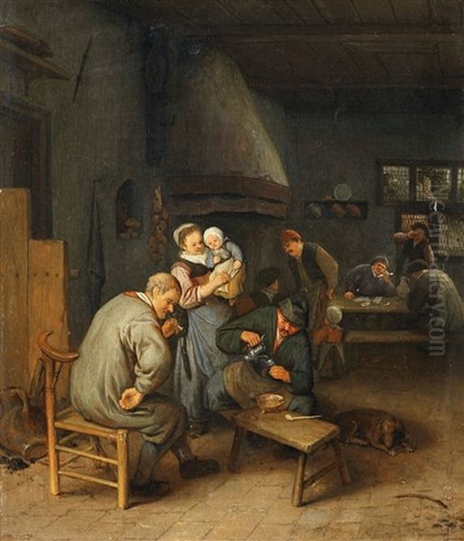 Tavern With Family Oil Painting by Cornelis Dusart