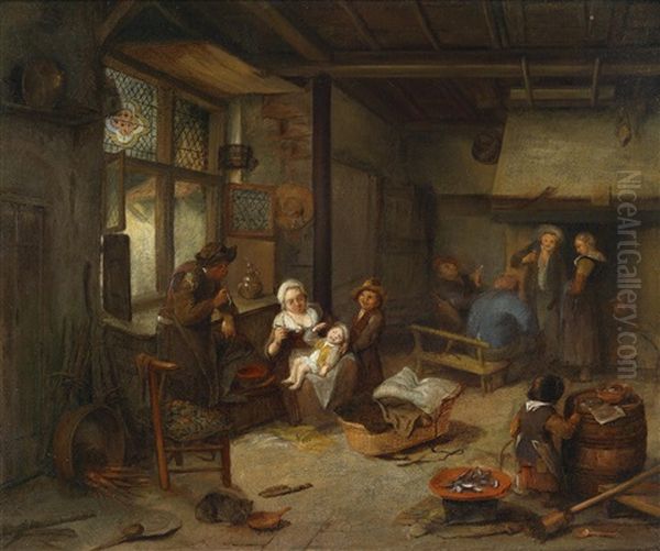 Kucheninterieur Mit Bauerlichen Figuren Oil Painting by Cornelis Dusart