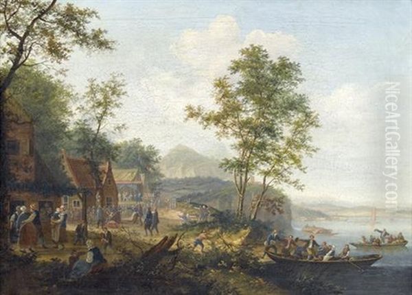 Vergnugte Festgesellschaft Am Flussufer Oil Painting by Cornelis Dusart