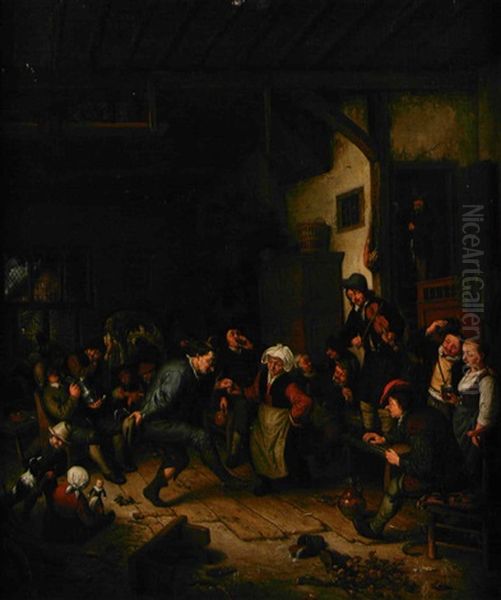 Danse Paysanne Dans Une Auberge (after Adriaen Van Ostade) Oil Painting by Cornelis Dusart