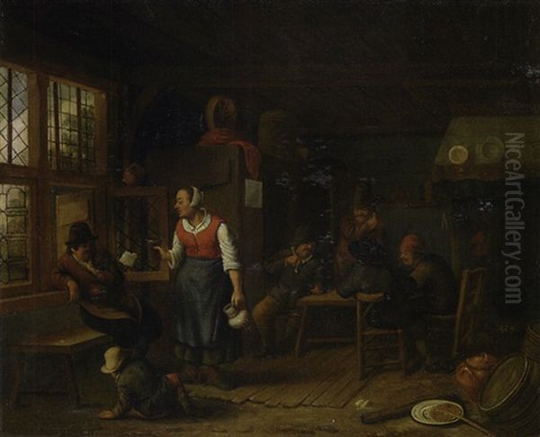 Wirtshausszene Mit Bauern Und Magd Oil Painting by Cornelis Dusart