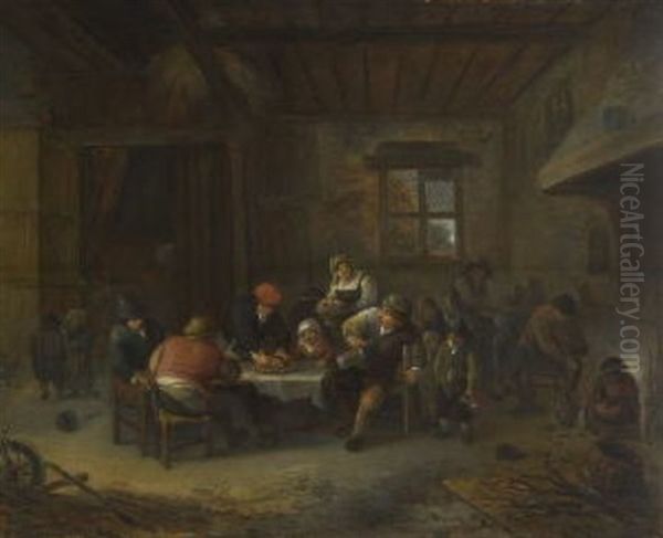 Zechende Bauern In Der Wirtsstube Oil Painting by Cornelis Dusart