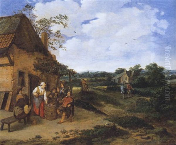 Musizierende Und Zechende Bauern Vor Einem Wirtshaus Oil Painting by Cornelis Dusart