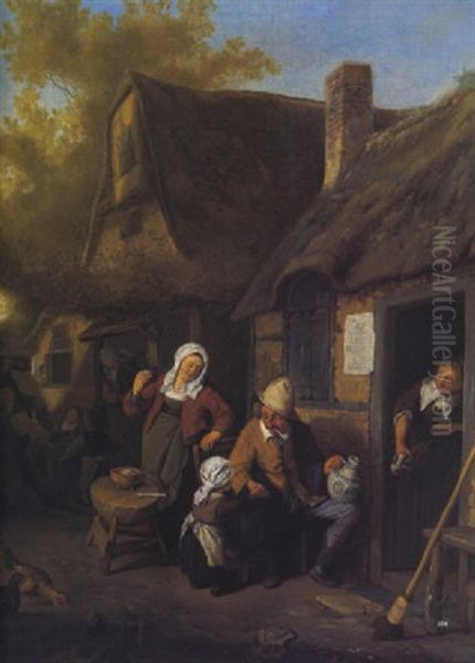 Bauern Vor Einem Wirtshaus Oil Painting by Cornelis Dusart